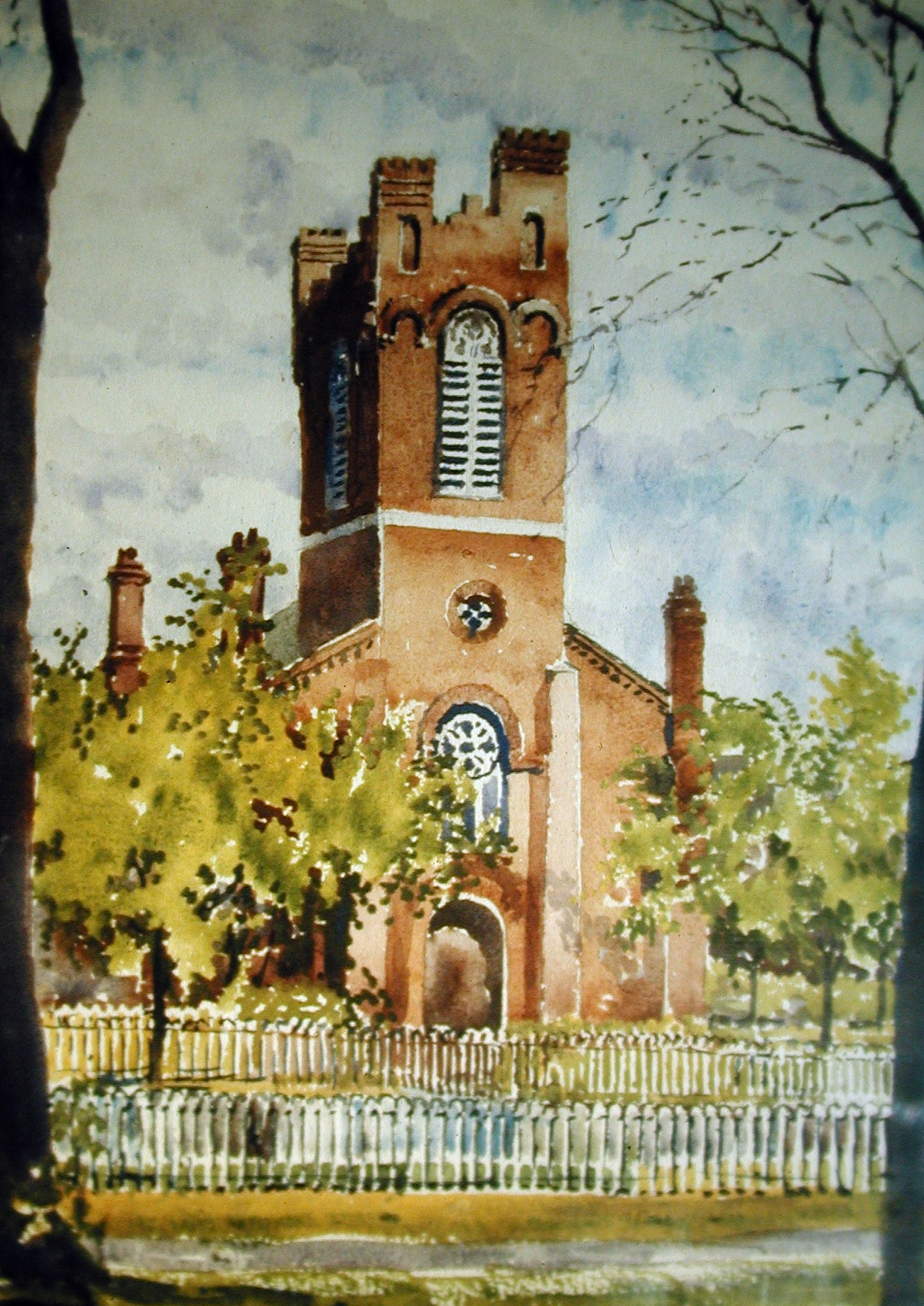 First Congregational Church 73 East Broad Street - Ralph Fanning watercolor