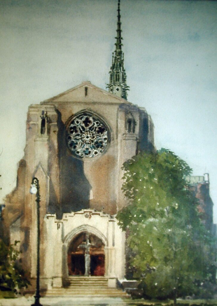 First Congregational Church 444 East Broad Street - Ralph Fanning watercolor